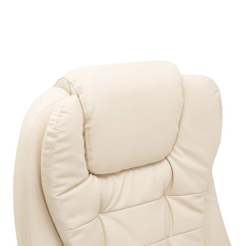 Executive Office Chair with Heat & Massage Feature - High Back PU Leather, Tilt & Reclining Functionality, Beige - Ideal for Stress Relief & Comfort in the Workplace