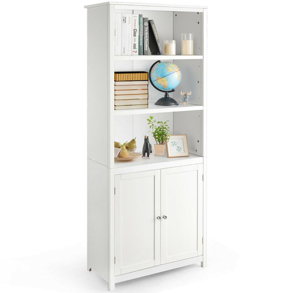 Tall Wooden Bookcase - 3-Tier White Storage Cabinet - Ideal for Organizing Books and Display Décor