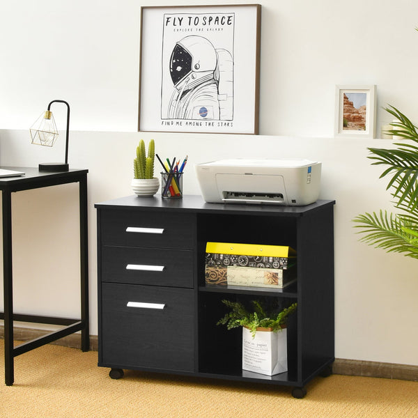 3-Drawer File Cabinet - Hanging Bars for Letter Sized Documents, in Black - Ideal for Organizing Office Paperwork