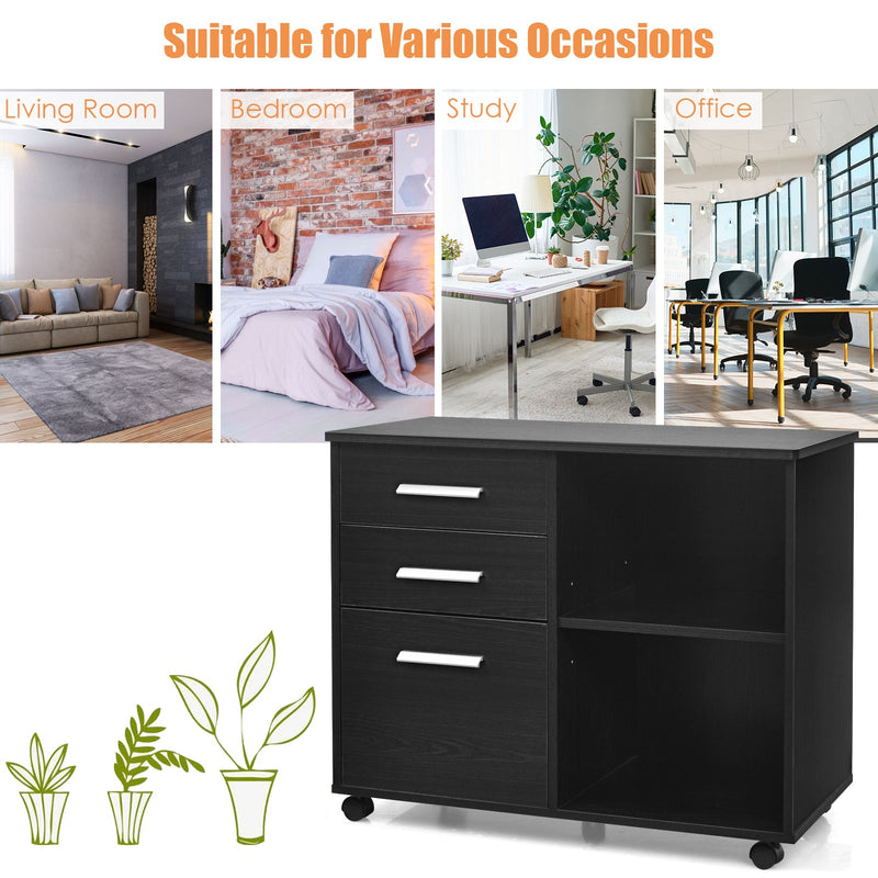 3-Drawer File Cabinet - Hanging Bars for Letter Sized Documents, in Black - Ideal for Organizing Office Paperwork
