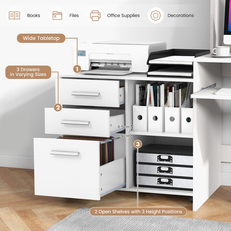 3-Drawer File Cabinet - Hanging Bars for Letter Sized Documents, in Black - Ideal for Organizing Office Paperwork