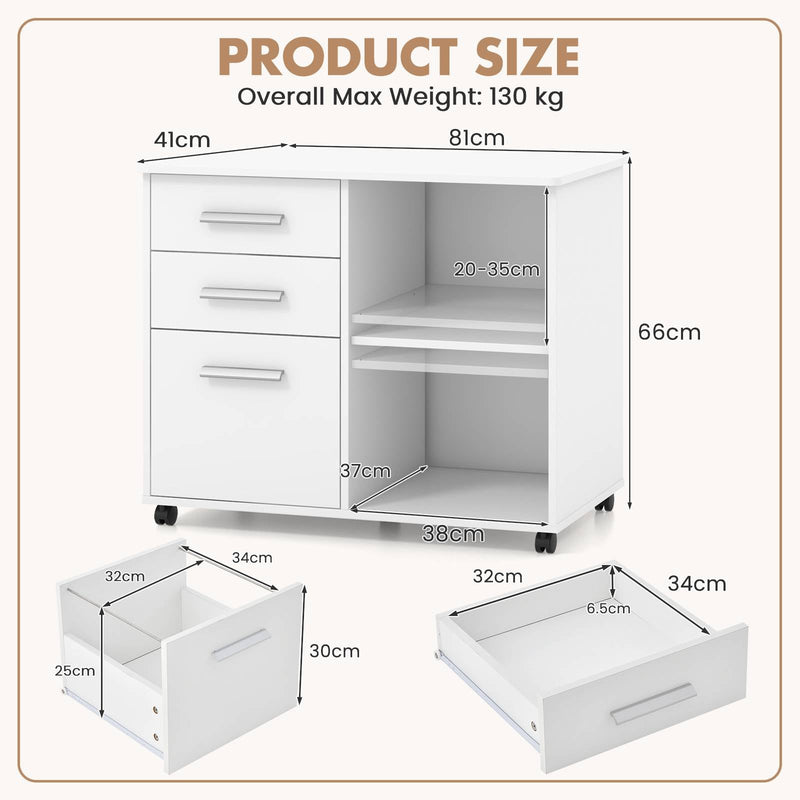 3-Drawer File Cabinet - Hanging Bars for Letter Sized Documents, in Black - Ideal for Organizing Office Paperwork