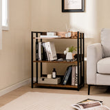 Adjustable 3-Tier Bookshelf - Rustic Brown with Metal Frame - Ideal for Home or Office Storage Solutions