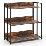 Adjustable 3-Tier Bookshelf - Rustic Brown with Metal Frame - Ideal for Home or Office Storage Solutions