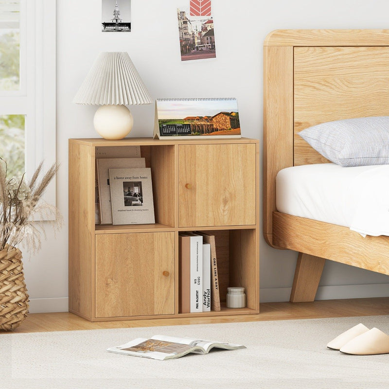 3-Tier Bookshelf with Dual Anti-Tipping Kits and 2 Cabinets-White