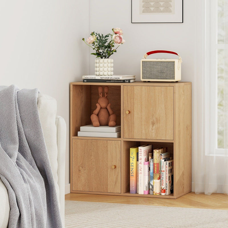 3-Tier Bookshelf with Dual Anti-Tipping Kits and 2 Cabinets-White