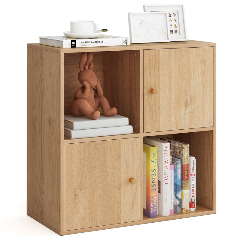 3-Tier Bookshelf with Dual Anti-Tipping Kits and 2 Cabinets-White