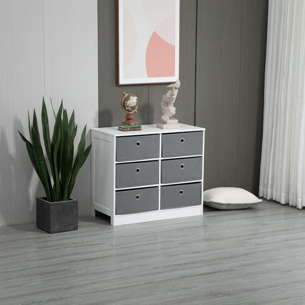 Fabric Dresser Storage Organizer - 6-Drawer Chest for Bedroom, Living Room, Hallway in White and Grey - Space-Saving Solution for Clothes and Accessories