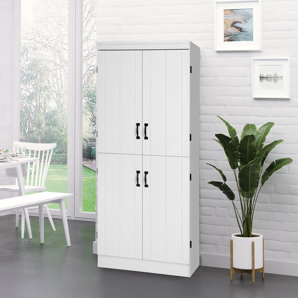 Freestanding 6-Tier Kitchen Cupboard - 4-Door Tall Storage Cabinet with Adjustable Shelves, White - Ideal for Living Room and Dining Room Organization