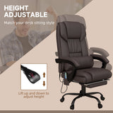 Ergonomic PU Leather Reclining Office Chair with Massage Function - 6-Point Massage, Swivel Wheels, Integrated Footrest, Remote Control - Ideal for Stress Relief and Office Comfort, Brown