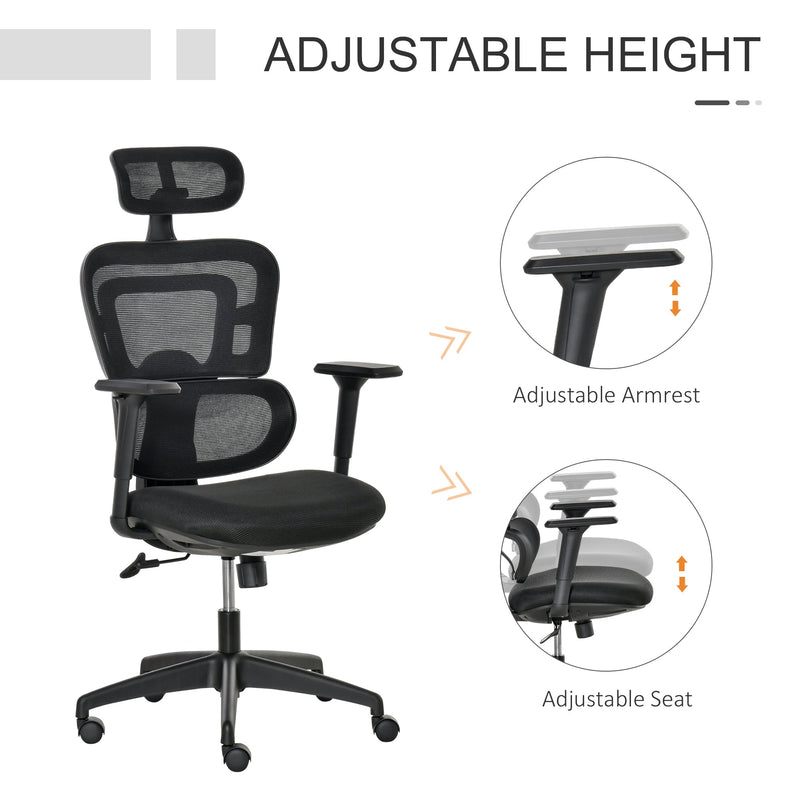 Ergonomic High-Back Mesh Office Chair - Swivel Desk Chair with Adjustable Height, Headrest, and Lumbar Support - Comfortable Padded Seating for Home Office Use
