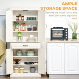 Freestanding 4-Door Kitchen Cupboard - Wide Drawer & Shelving Storage Cabinet, 180cm in White Wood Grain - Ideal for Organizing Living Room Clutter