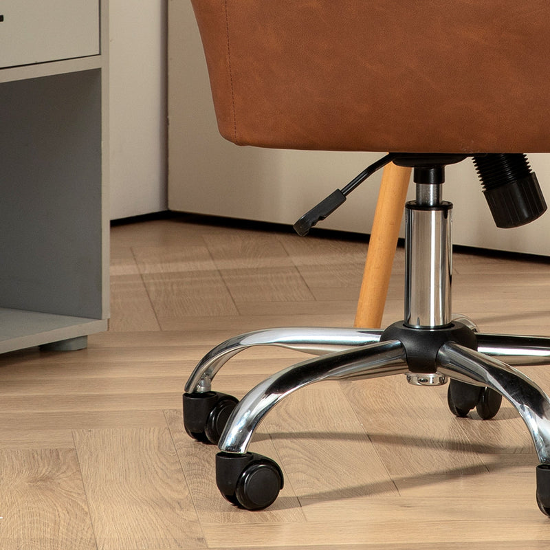 HOMCOM Computer Desk Chair, PU Leather Swivel Office Chair, Makeup Vanity Chair with Height Adjustable, Wheels, for Home Study Bedroom, Brown | Aosom UK