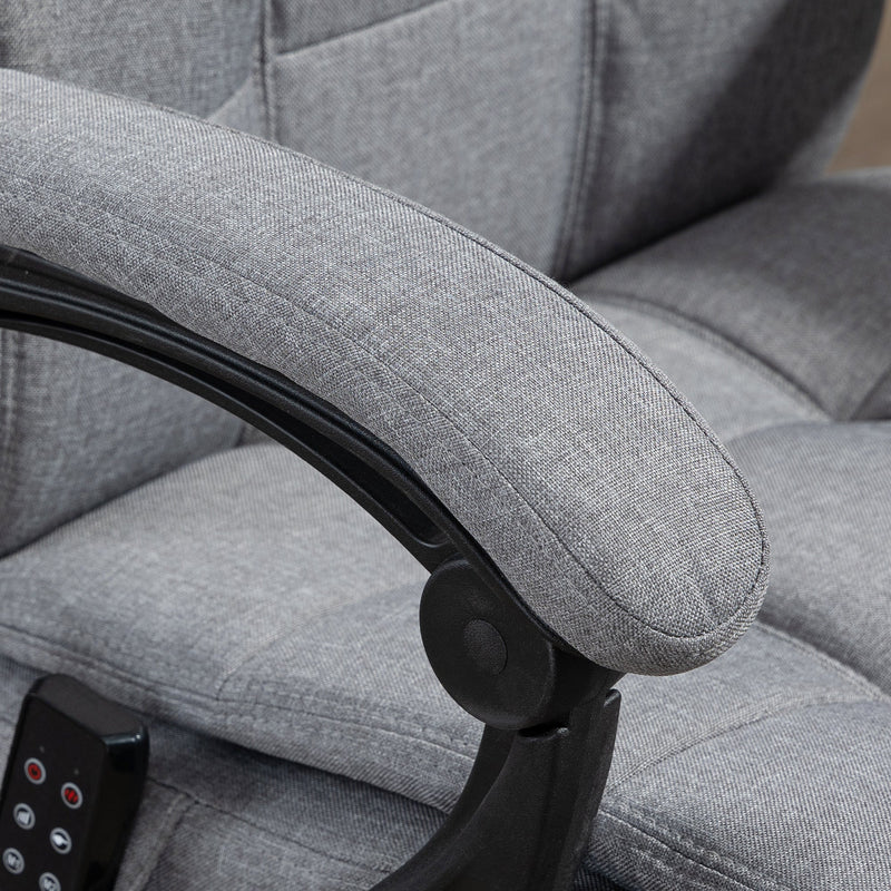 Ergonomic Reclining Office Chair with Vibration Massage and Heat - Fabric Desk Chair with Head Pillow, Footrest, and Armrest in Grey - Comfort for Long Hours at Work or Gaming