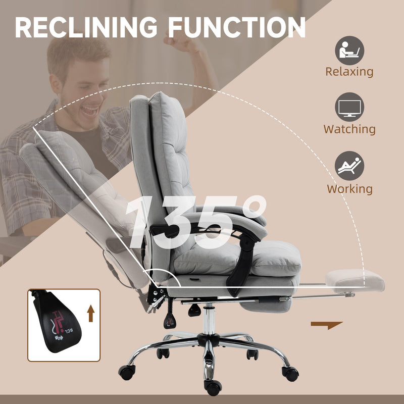 Ergonomic Recliner Office Chair with Heat & Massage Functions - Microfiber Swivel Chair with Armrest, Adjustable Footrest & Enhanced Double-Tier Cushioning - Ideal for Stress Relief & Relaxation at Work