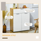 High Gloss White & Natural Sideboard - Sleek Storage Cabinet with Drawer, Door, and Adjustable Shelves - Ideal for Organizing Essentials in Style