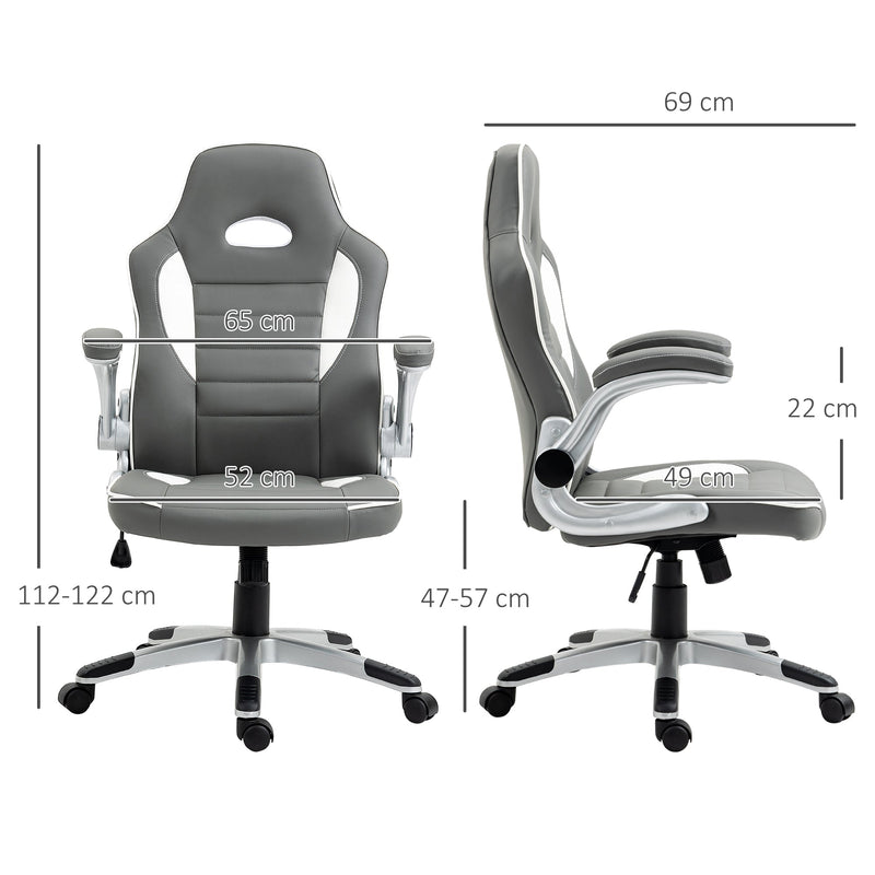 Racing Gaming Chair - High-Back PU Leather Swivel Office Seat with Adjustable Height, Tilt, and Flip-Up Arms - Ideal for Gamers and Home Office Comfort