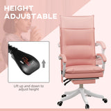 Ergonomic Heated Vibrating Massage Office Chair - Faux Leather Recliner with Footrest, Padded Armrests, Reclining Back, Double-Tier Cushioning - Comfort for Home Office Use in Stylish Pink