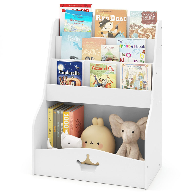 4-Tier Wooden Kids Bookshelf Bookcase Toy Storage Organizer-Pink