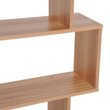 Maple Finish Wooden S-Shaped Bookcase - 6-Shelf Storage Display Unit & Room Divider - Versatile Chest Cabinet for Home or Office Organization