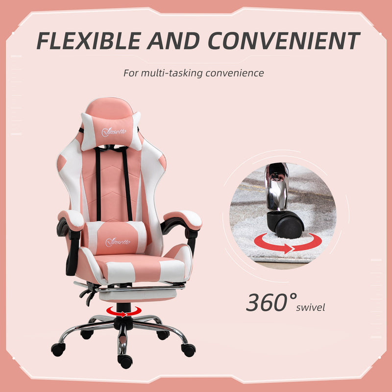 High-Back Racing Gamer Chair with Lumbar Support and Head Pillow - Swivel Wheels, Reclining Desk Seat for Gaming & Office Comfort - Ideal for Home Office Setup and Gamers
