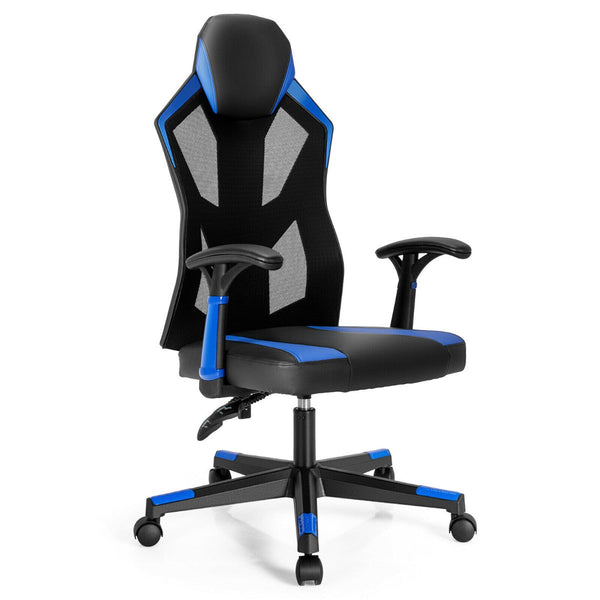 Gaming Chair - Blue Racing Style with Adjustable Back Height - Designed for Comfortable, Long Gameplay Sessions