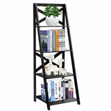 4 Tier Wood Ladder Shelf Unit - White Staircase Design Bookcase - Space Saving Display Storage Solution for Small Rooms