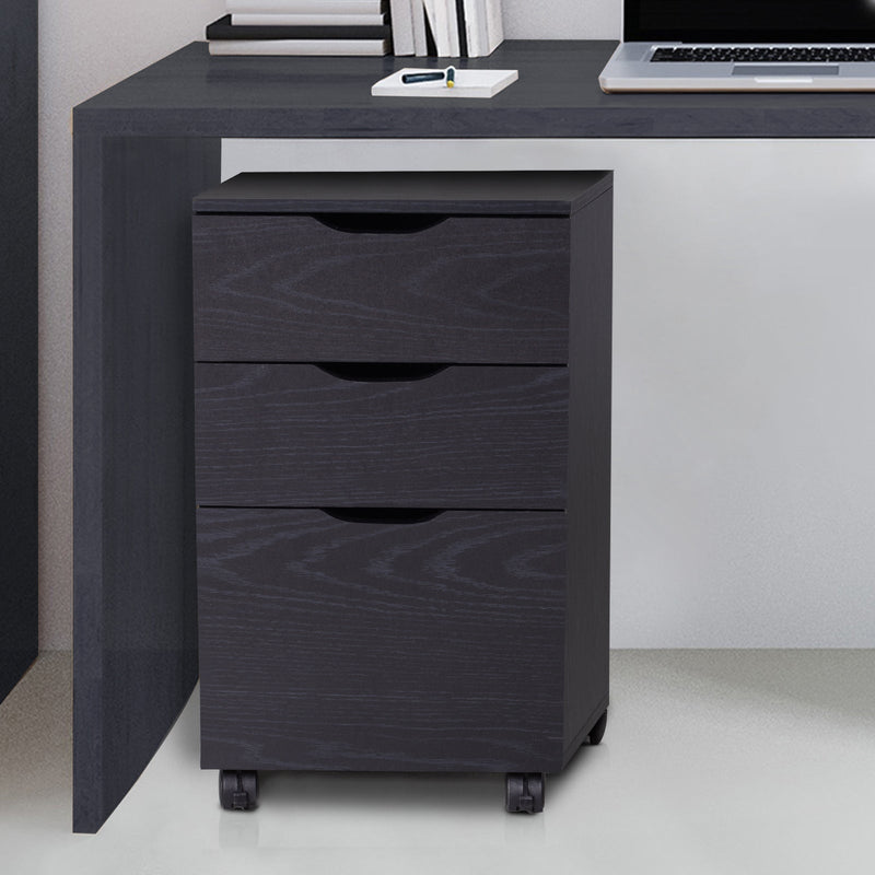 3-Drawer File Cabinet - Under Desk Storage for A4, Letter Documents, and Binders with Slide Wheels in Black Oak - Ideal for Office Organization