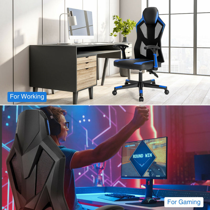 Gaming Chair - Blue Racing Style with Adjustable Back Height - Designed for Comfortable, Long Gameplay Sessions