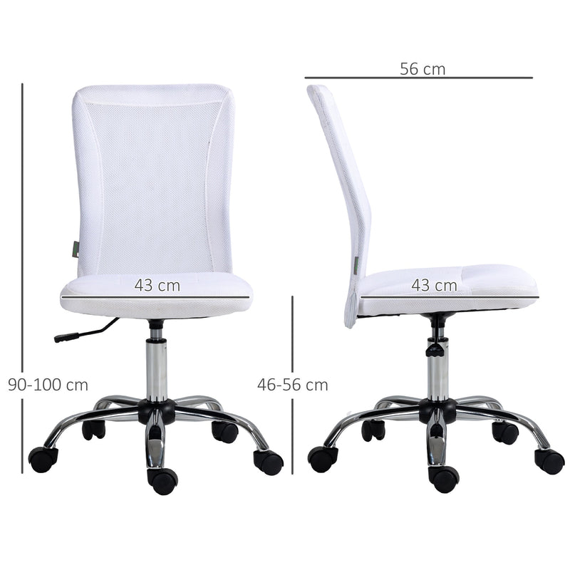 Mesh Swivel Office Chair with Adjustable Height - Armless Ergonomic Computer Desk Chair, White - Ideal for Comfortable Studying & Home Office Use