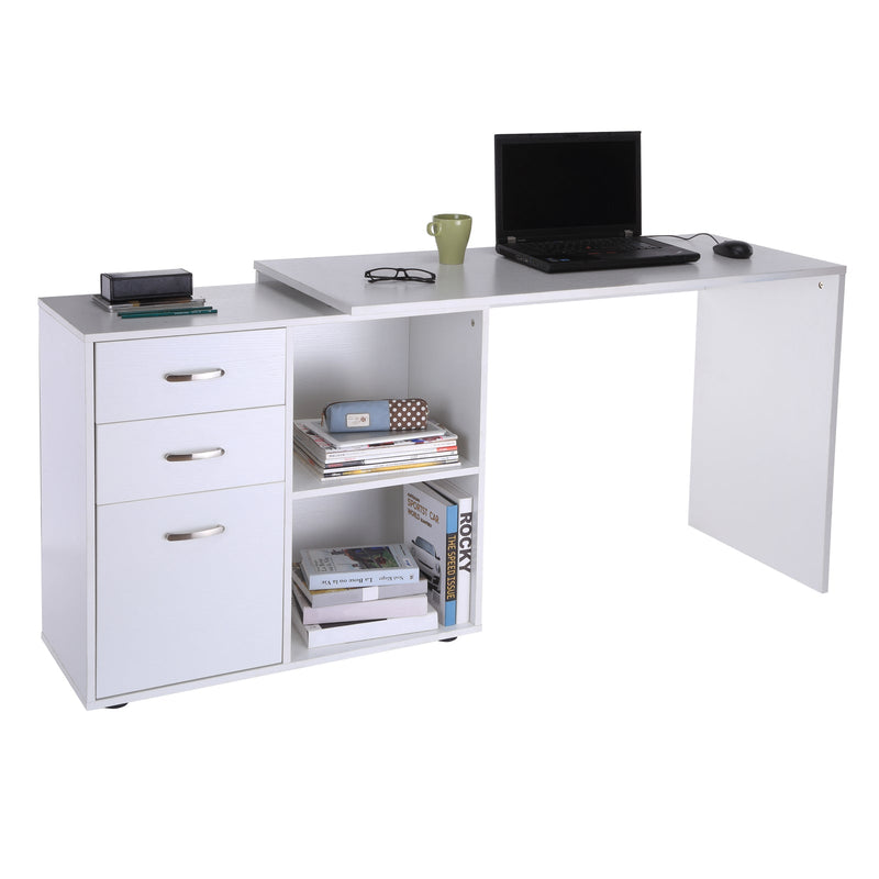 L-Shaped Computer Desk with Drawers and File Cabinet - Spacious Workstation with Storage Shelves for Home Office - Sleek White Design Suitable for Professionals and Students
