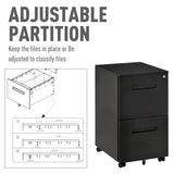 Mobile Vertical File Cabinet with 2 Drawers - A4 Document Storage, Adjustable Partition Organizer - Ideal for Office Filing and Organization