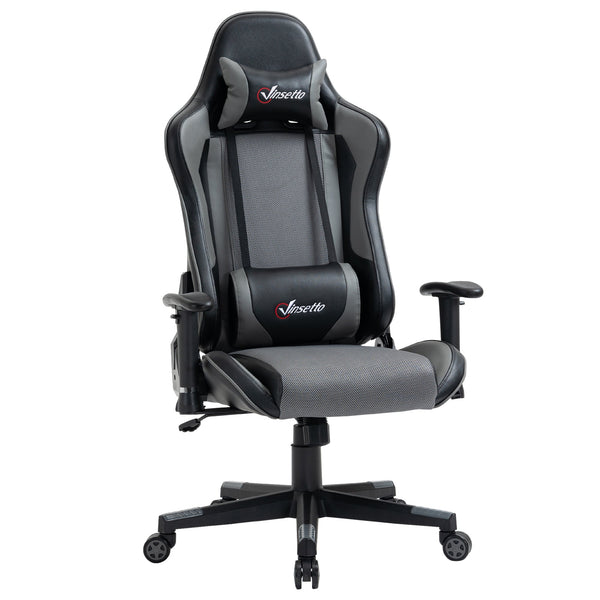 Ergonomic Racing-Style Gaming Chair - High-Back, Adjustable, Swivel Office Chair with Lumbar Support, Grey - Ideal for Gamers and Long-Hour Desk Users