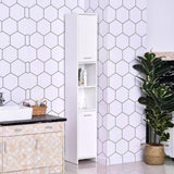 Slim Bathroom Tallboy Cabinet - Freestanding High Storage Unit with Adjustable Shelving and Dual Doors - Space-Saving Organizer for Restroom Essentials