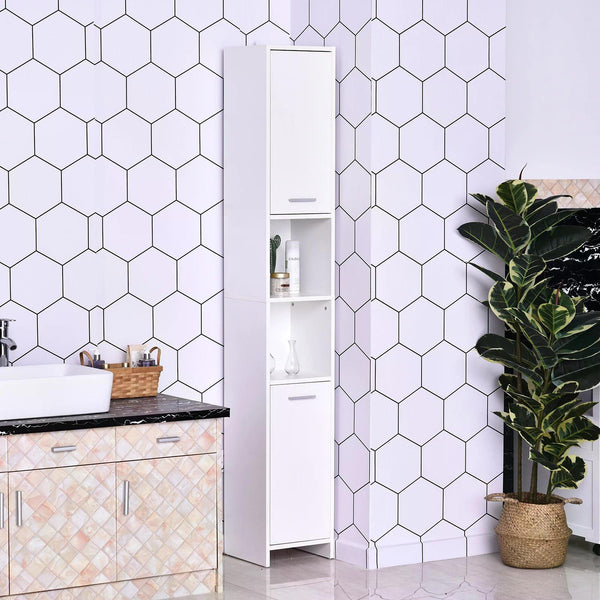 Slim Bathroom Tallboy Cabinet - Freestanding High Storage Unit with Adjustable Shelving and Dual Doors - Space-Saving Organizer for Restroom Essentials