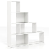 4-Tier Stepped Bookshelf Modern Ladder Bookcase with 6 Storage Cubes-Natural