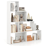 4-Tier Stepped Bookshelf Modern Ladder Bookcase with 6 Storage Cubes-Natural