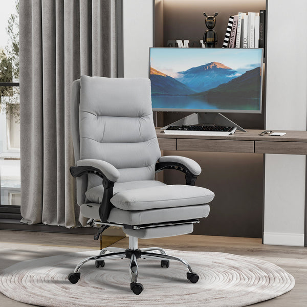 Ergonomic Recliner Office Chair with Heat & Massage Functions - Microfiber Swivel Chair with Armrest, Adjustable Footrest & Enhanced Double-Tier Cushioning - Ideal for Stress Relief & Relaxation at Work