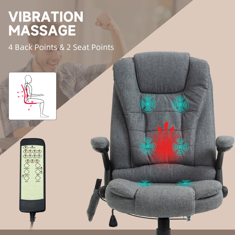 Heated Massage Recliner Chair - Linen-Feel Fabric with 360° Swivel & Six Massage Points - Comfortable Office Chair for Stress Relief