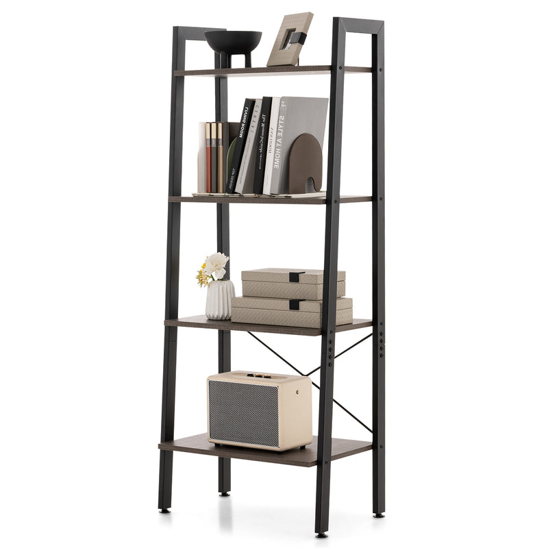 Rustic Brown 4-Tier Bookshelf - Metal Frame Design, Compact Storage Solution - Ideal for Home Libraries and Living Rooms