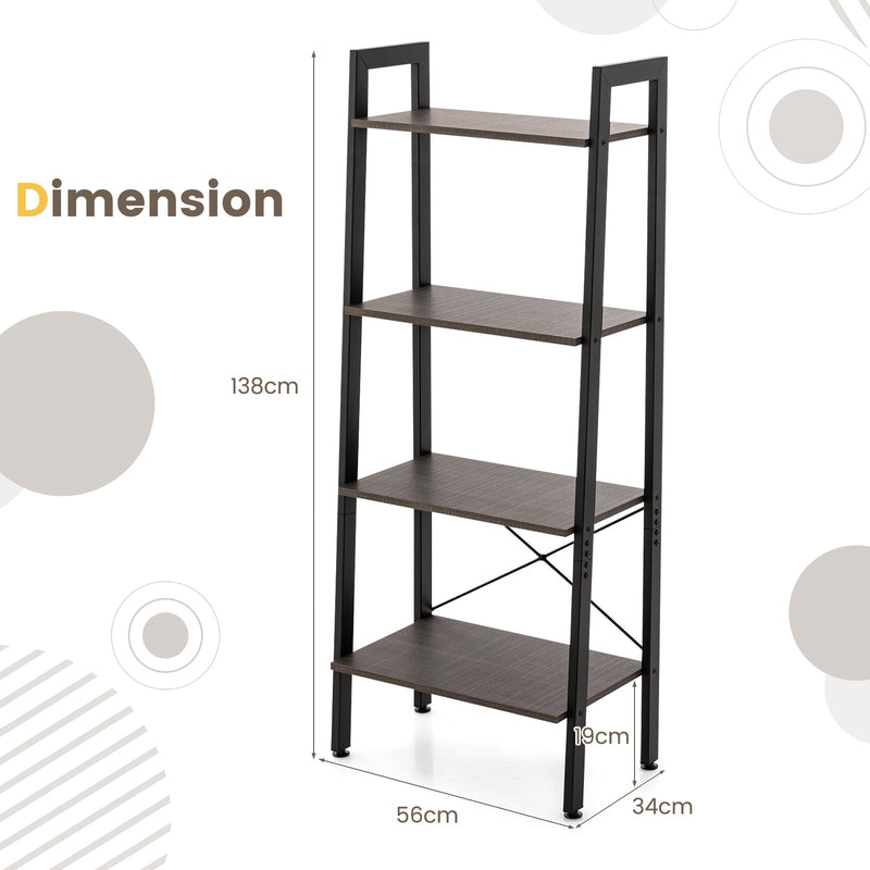 Rustic Brown 4-Tier Bookshelf - Metal Frame Design, Compact Storage Solution - Ideal for Home Libraries and Living Rooms