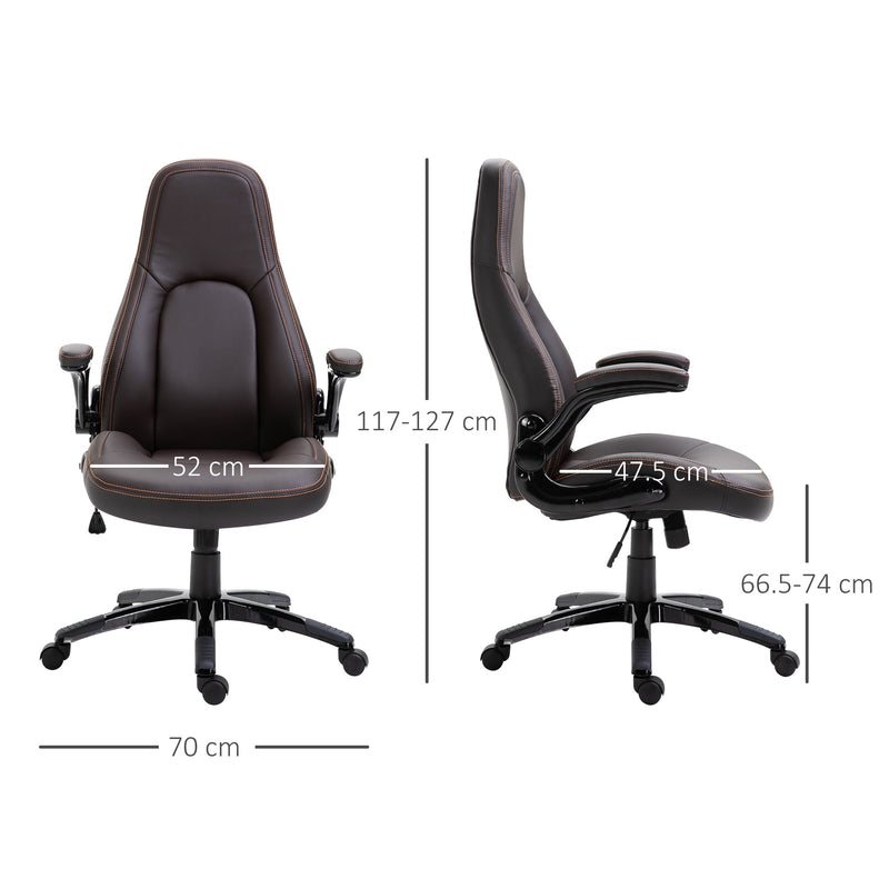PU Leather Swivel Office Chair with Adjustable Height - Ergonomic Desk Chair with Flip-Up Armrests & Tilt Mechanism - Comfortable Seating for Home Office and Desk Work in Dark Brown