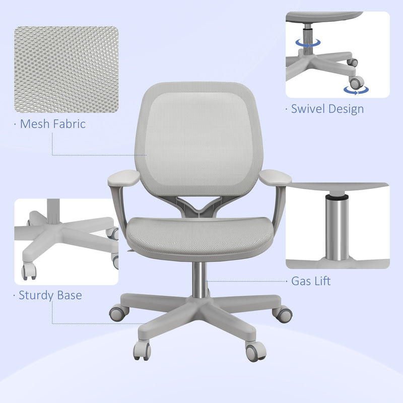 Vinsetto Office Chair, Breathable Mesh Swivel Desk Chair with Adjustable Height and  360° Swivel Security Wheels for Home Office, Study, Grey