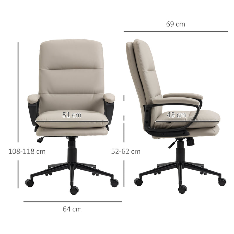 Ergonomic High Back Office Chair - PU Leather, Dual-Tier Padding, Swivel Wheels, Adjustable Height - Comfortable Desk Seating for Professionals