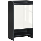 High Gloss White Shoe Cabinet with Open Shelves - Modern Hallway Storage Organizer for 15 Pairs - Stylish Grey Footwear Cupboard