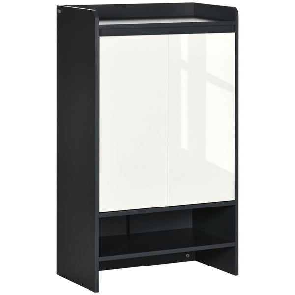 High Gloss White Shoe Cabinet with Open Shelves - Modern Hallway Storage Organizer for 15 Pairs - Stylish Grey Footwear Cupboard