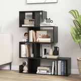 5-Tier S-Shaped Bookshelf - Open Cubes Storage & Anti-Toppling Kits, Black - Ideal for Book Lovers & Room Organizers