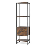 5-Tier Tall Narrow Bookcase Bookshelf with Drawer Shelves-White