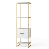 5-Tier Tall Narrow Bookcase Bookshelf with Drawer Shelves-White