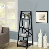 4 Tier Wood Ladder Shelf Unit - White Staircase Design Bookcase - Space Saving Display Storage Solution for Small Rooms